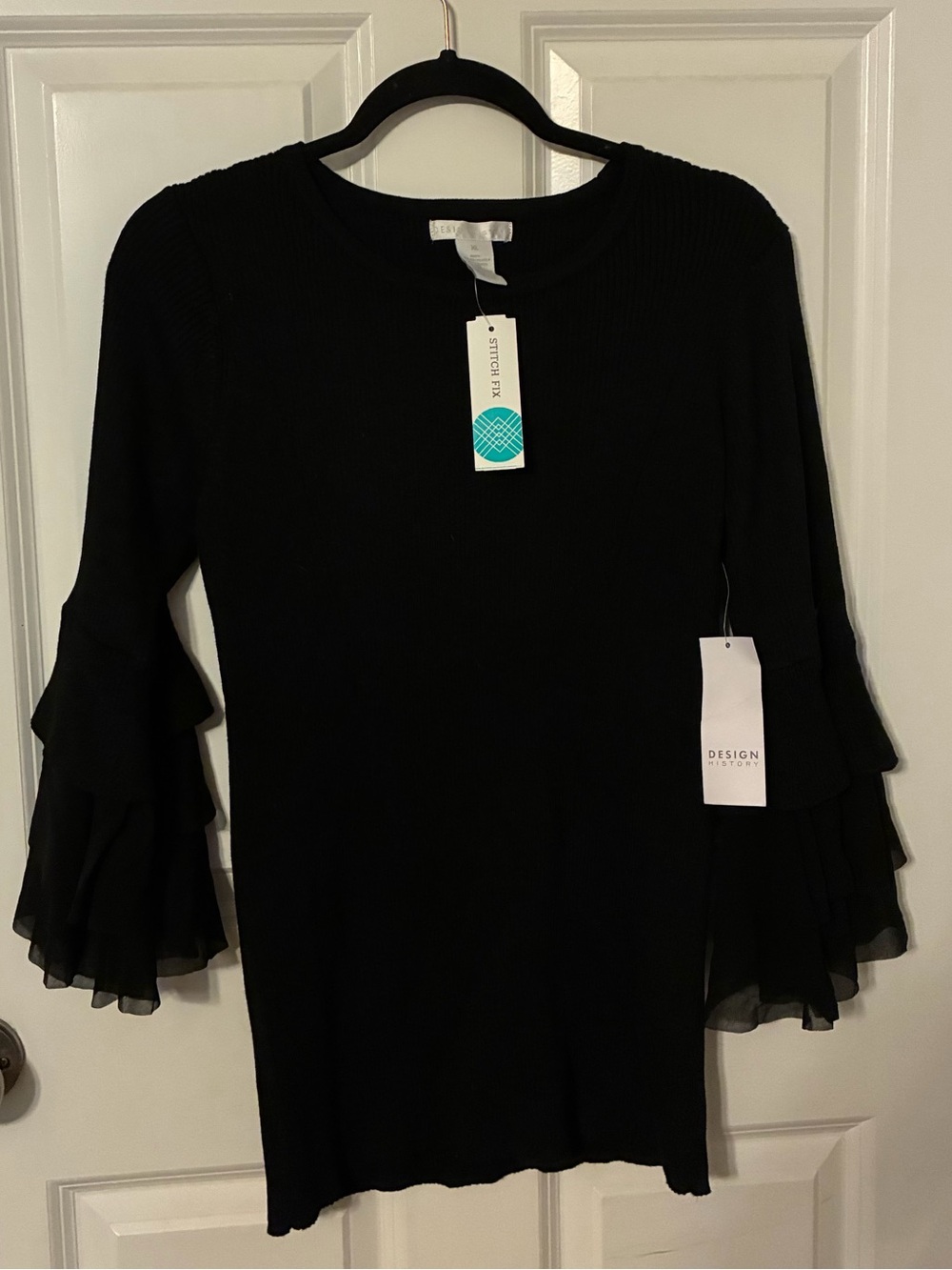 NWT Design History Black Ruffle Bell Sleeve Sweater